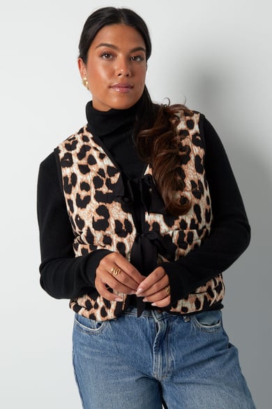 Weste mit Schleifen und Leopardenmuster - Schwarz & Beige h5 Bild3